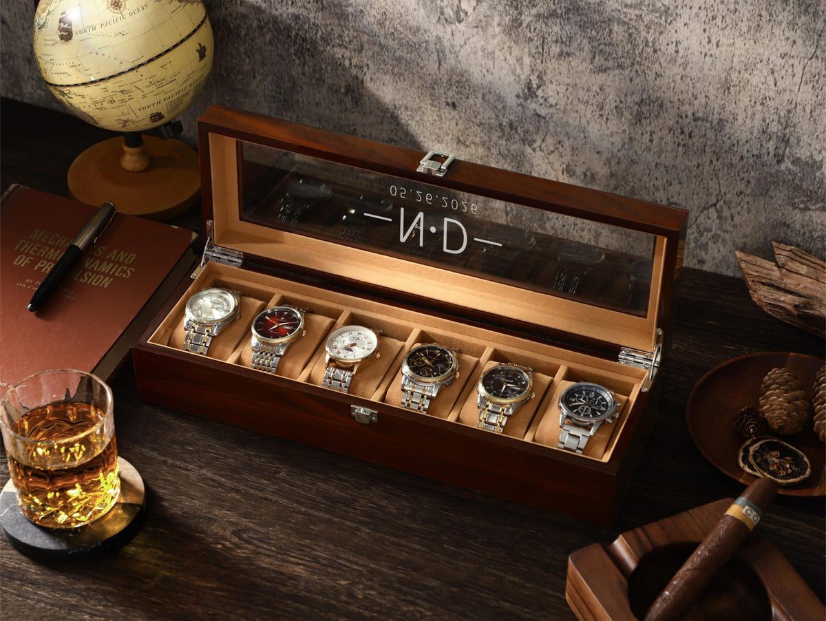Personalized Watch Box for Men, Custom Wooden Watch Case For 3 6 10 Watches, Bespoke Watch Storage Box, Gift for Husband Dad Groomsmen