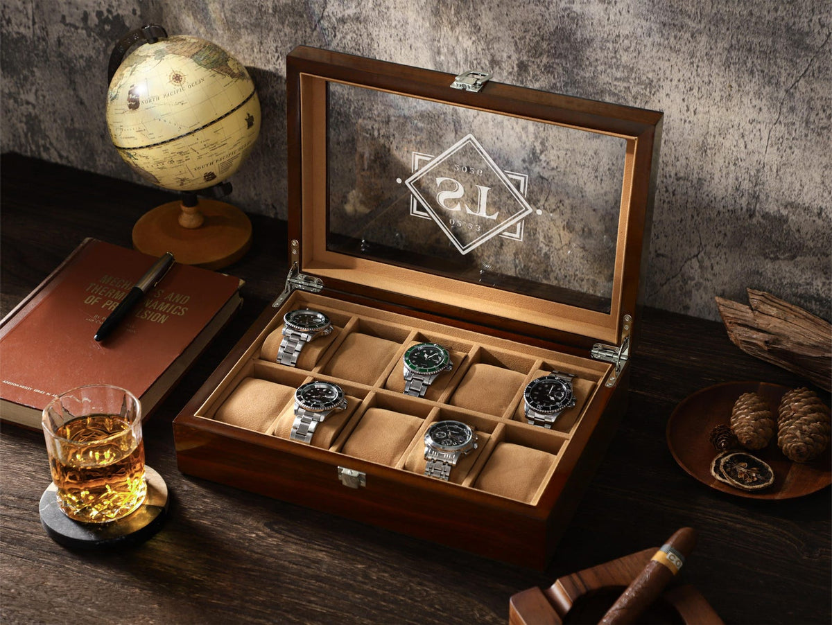 Personalized Watch Box for Men, Custom Wooden Watch Case For 3 6 10 Watches, Bespoke Watch Storage Box, Gift for Husband Dad Groomsmen