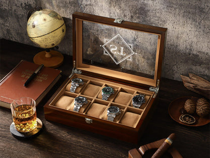 Personalized Watch Box for Men, Custom Wooden Watch Case For 3 6 10 Watches, Bespoke Watch Storage Box, Gift for Husband Dad Groomsmen