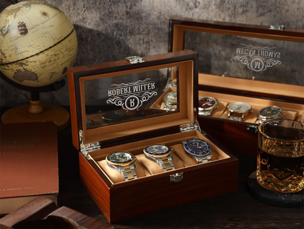 Personalized Watch Box for Men, Custom Wooden Watch Case For 3 6 10 Watches, Bespoke Watch Storage Box, Gift for Husband Dad Groomsmen