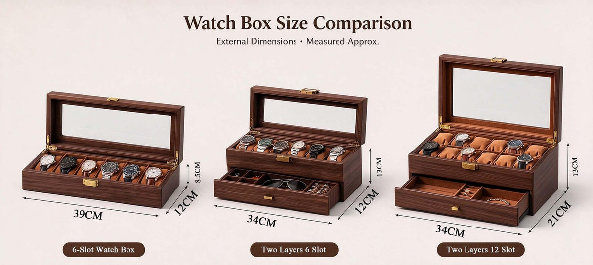 Personalized 6-Slot Men's Watch Box – Two-Layer Wooden Display Case with Drawer – Grain Leather Watch Organizer – Anniversary Gift for Him