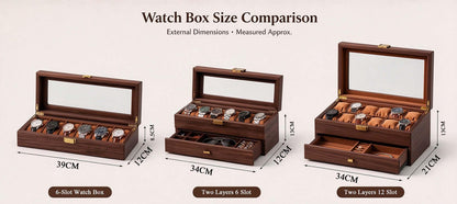 Personalized 6-Slot Men's Watch Box – Two-Layer Wooden Display Case with Drawer – Grain Leather Watch Organizer – Anniversary Gift for Him