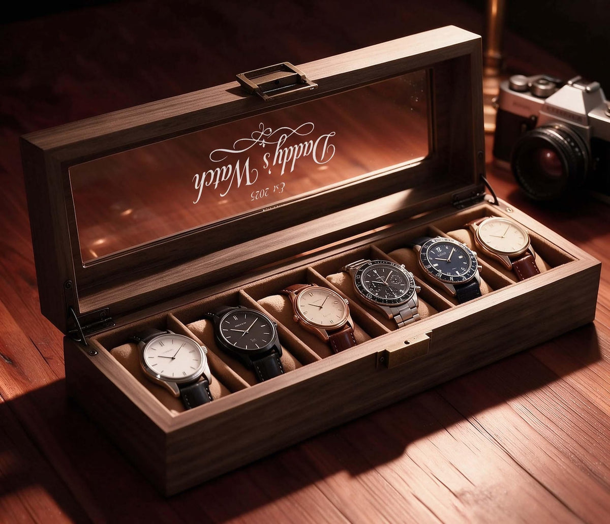 Custom Engraved Watch Box – Personalized Men's Watch & Jewelry Case – Gift for Husband, Dad, Him – Birthday, Anniversary