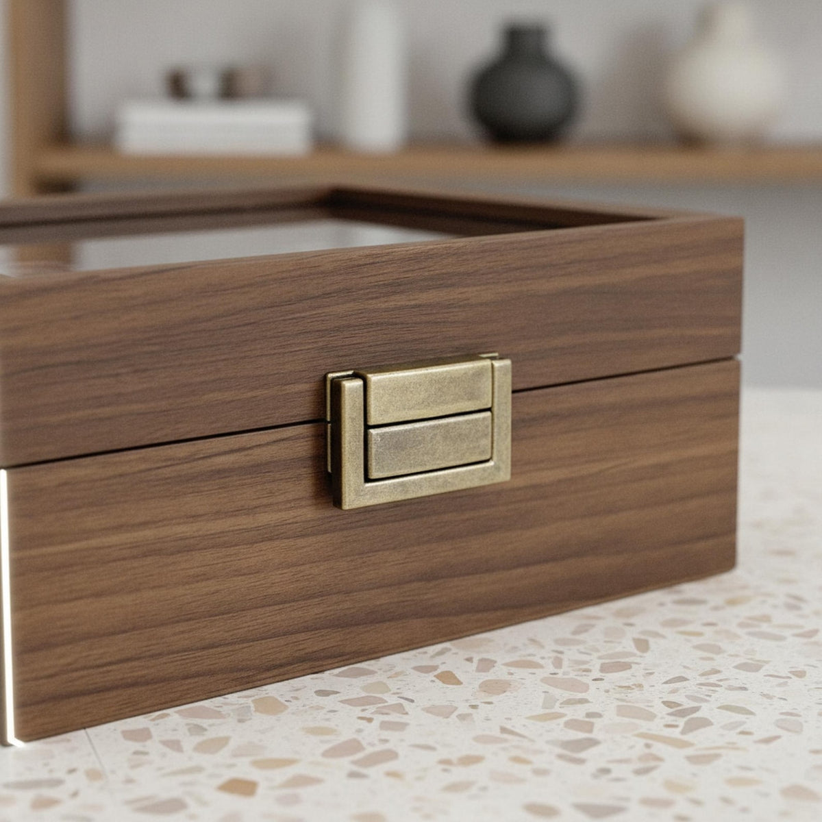 Walnut Wooden Watch Box with Glass Lid for Men's Watches