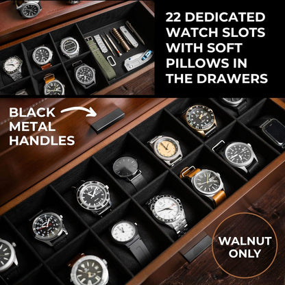Display & Protect Your Collection – Handcrafted Wooden Watch Box for Men, 17 Watch Display Case with 2 Drawers - Perfect Christmas Gift