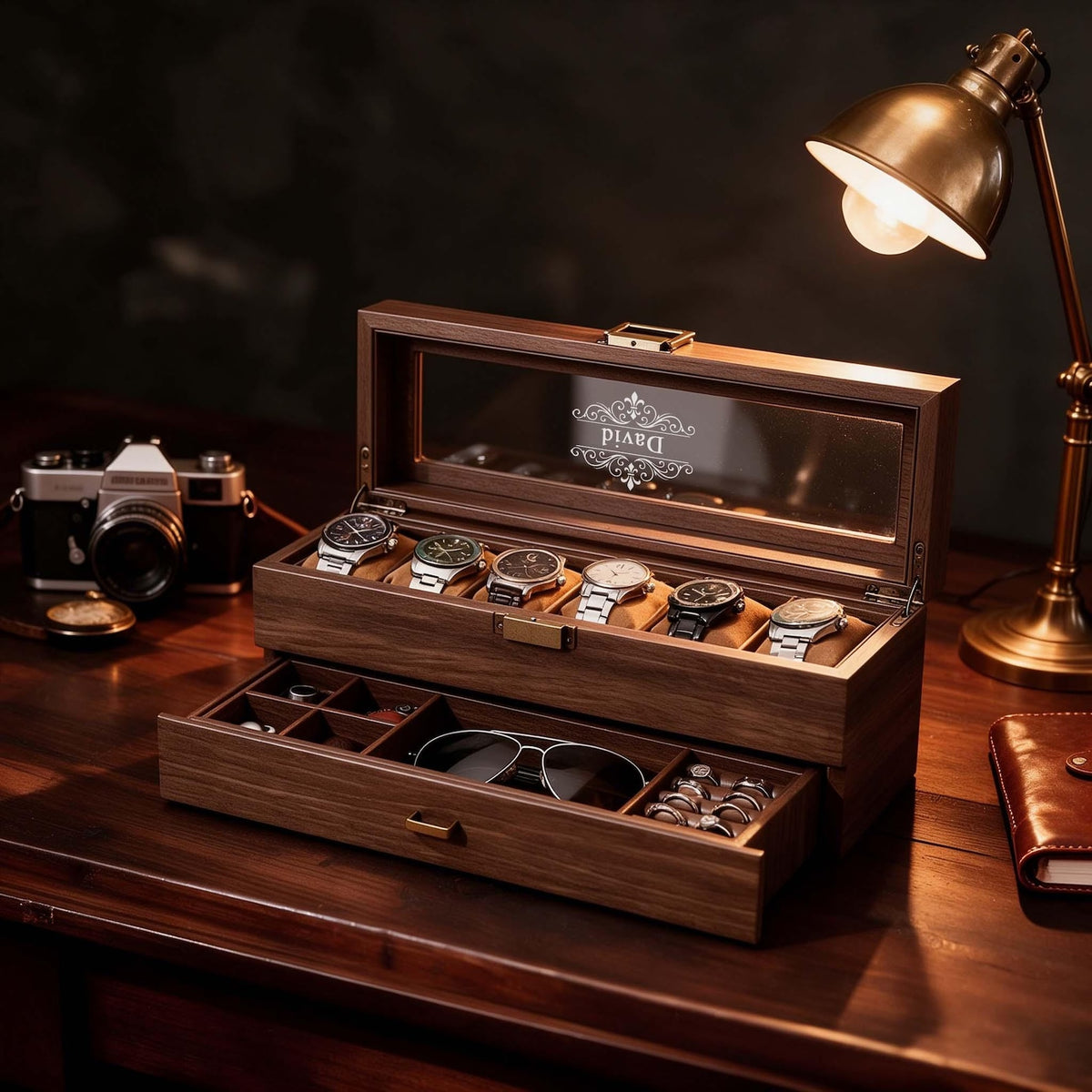 Custom Engraved Watch Box – Personalized Men's Watch & Jewelry Case – Gift for Husband, Dad, Him – Birthday, Anniversary