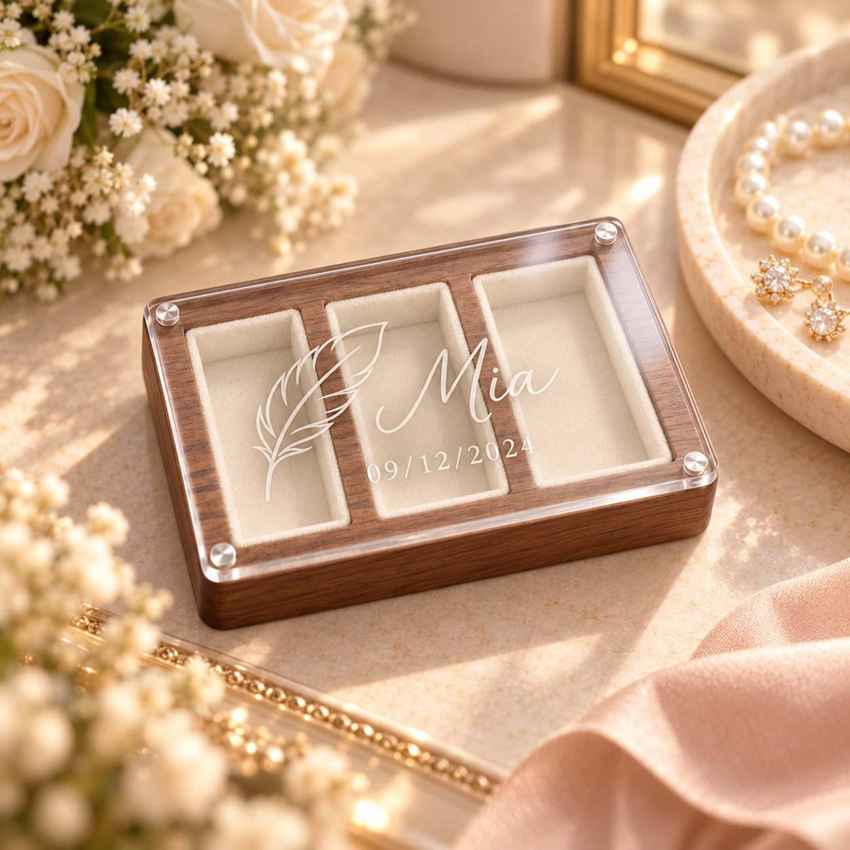 Personalized Wooden Jewelry Box, Engraved Clear Lid Watch Organizer, Custom Name Gift for Him, Men’s Keepsake Storage Box