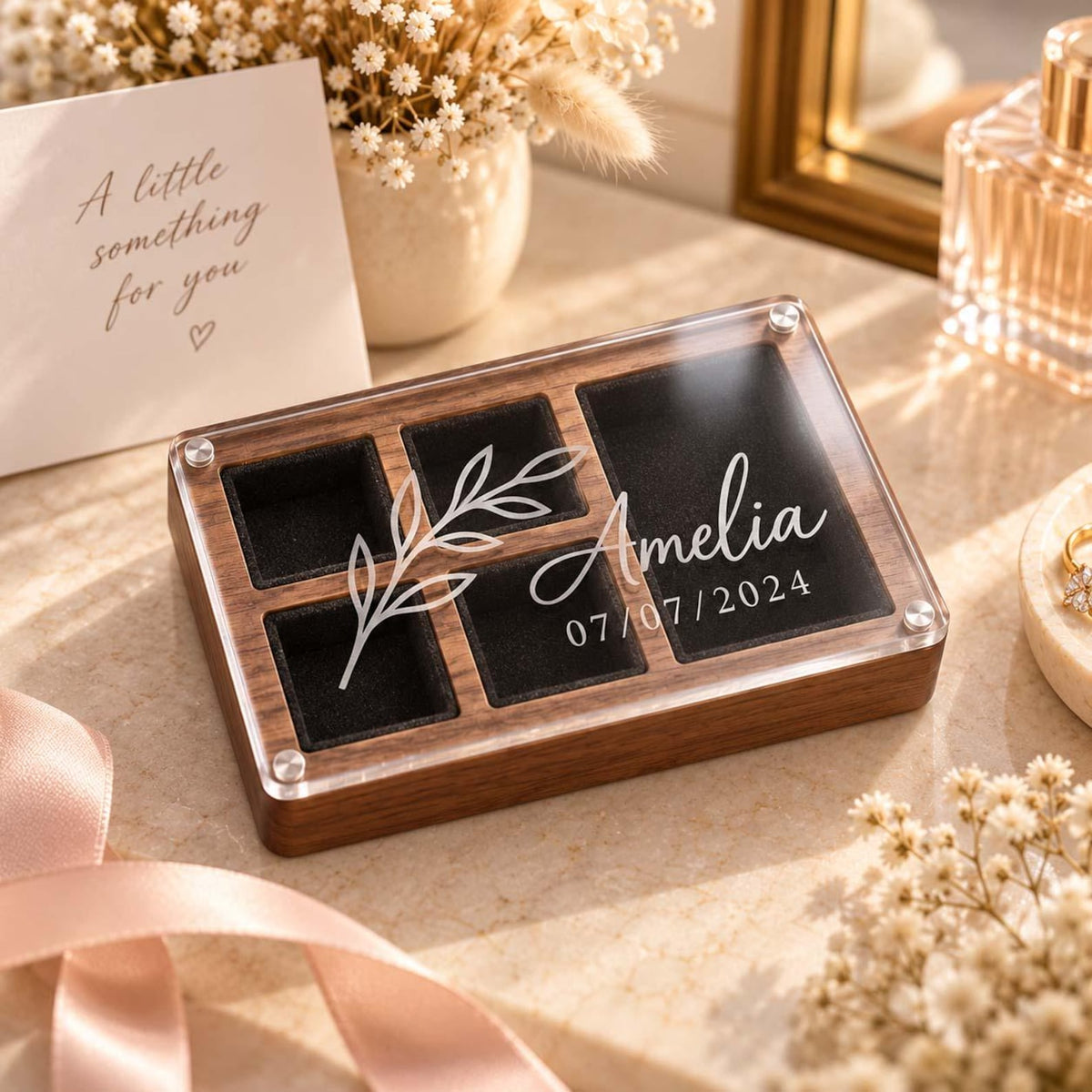 Personalized Wooden Jewelry Box, Engraved Clear Lid Watch Organizer, Custom Name Gift for Him, Men’s Keepsake Storage Box