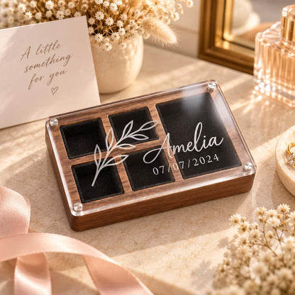 Personalized Wooden Jewelry Box, Engraved Clear Lid Watch Organizer, Custom Name Gift for Him, Men’s Keepsake Storage Box