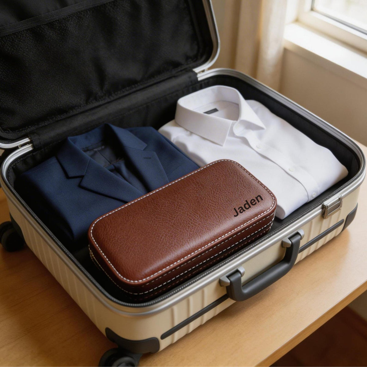 Personalized Leather Watch Display Box – 2, 4, or 8 Slot Travel Case