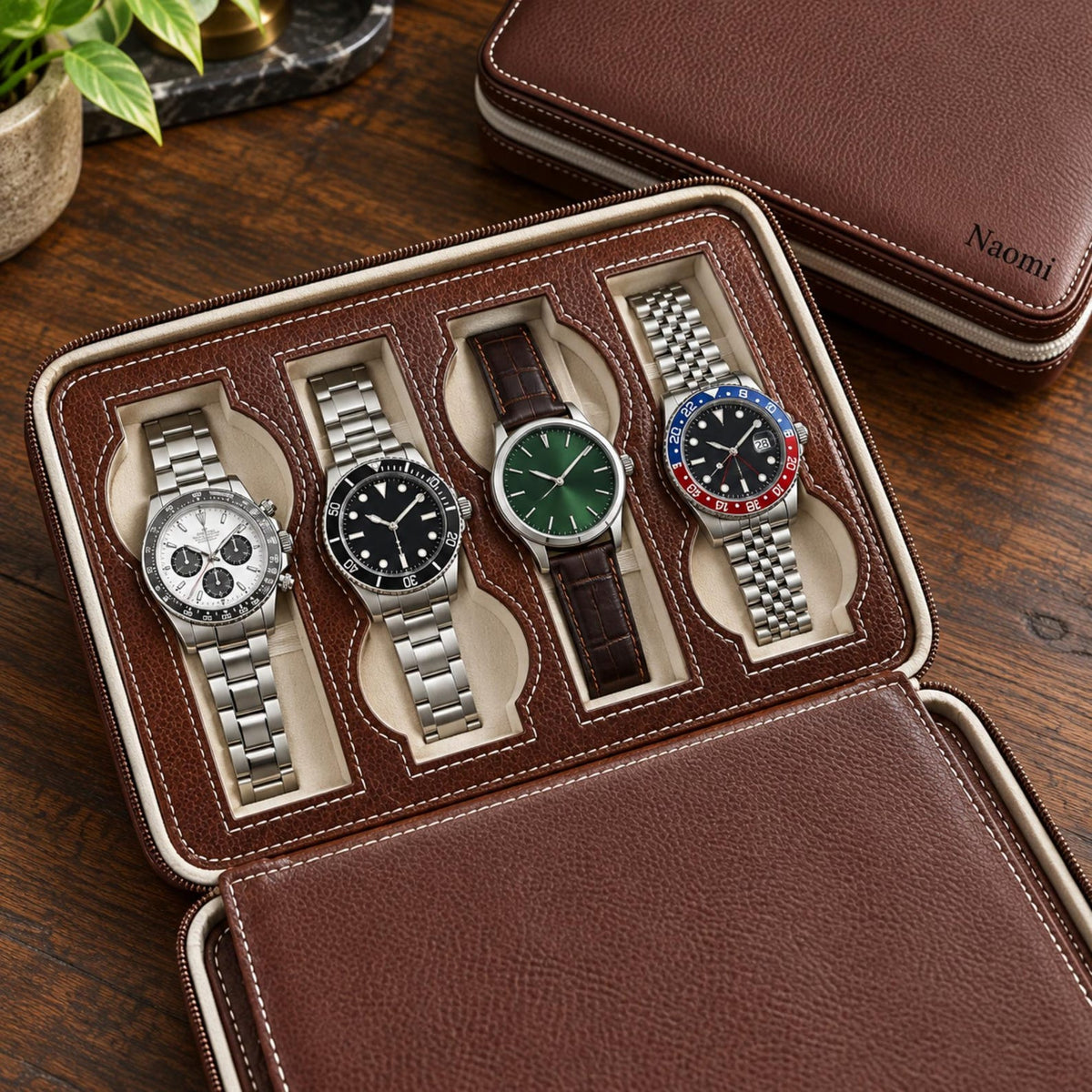 Personalized Leather Watch Display Box – 2, 4, or 8 Slot Travel Case