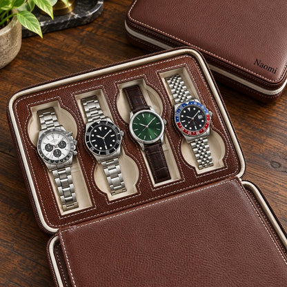 Personalized Leather Watch Display Box – 2, 4, or 8 Slot Travel Case